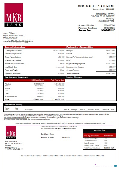 Download Hungary MKB Bank bank mortgage statement scr Photoshop template